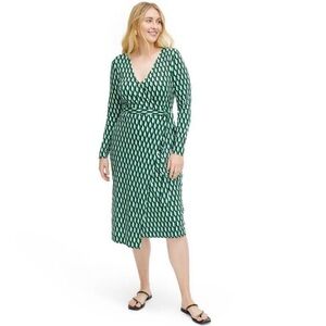 Long-Sleeve Midi Arrow Geo Green Wrap Dress from Diane von Furstenberg
